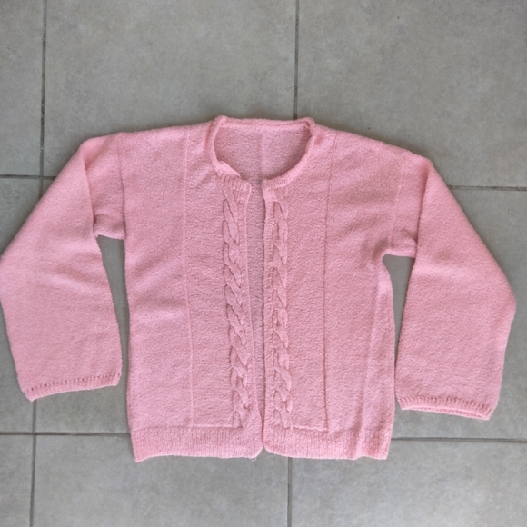 Vintage Hand Knit Open Front Pink Cardigan Women's Size S/M - Picture 1 of 11